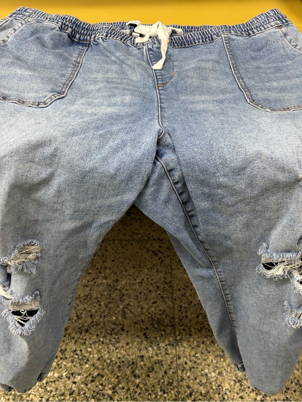 Relaxed Light Blue Distressed Women's Jeans with Drawstring Waist